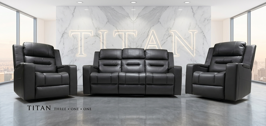 Titan Dark Grey Leather & Grey Fabric Manual Recliner Sofa