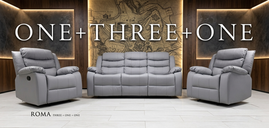 Roma Manual Air Leather & Grey Fabric Recliner Sofa