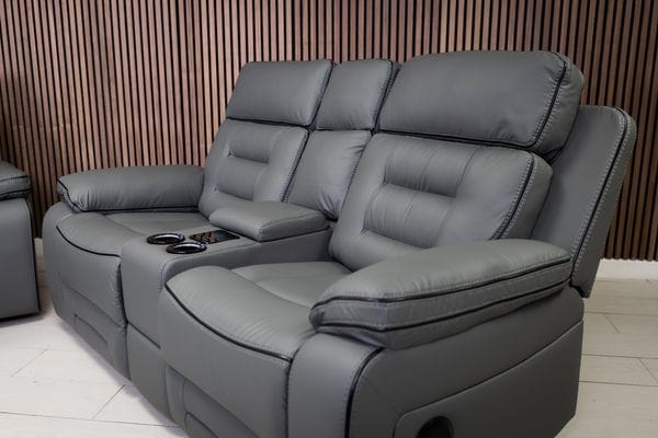 Knox Dark Grey Leather Electric Recliner Sofa