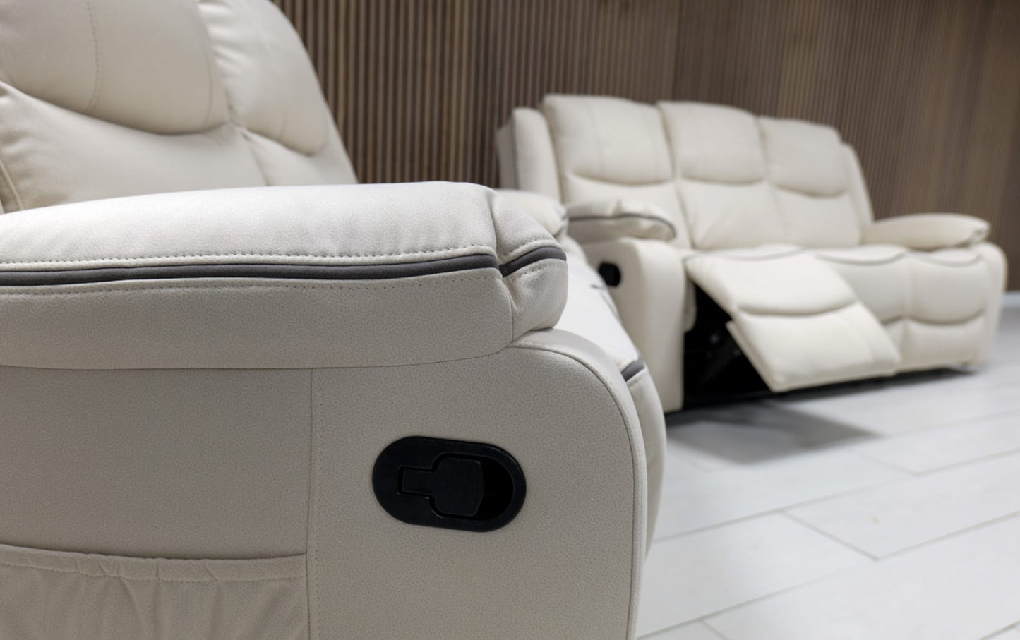 Chloe Cream & Dark Grey Technology Fabric Manual Recliner Sofa