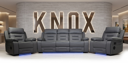 Knox Dark Grey Leather Electric Recliner Sofa