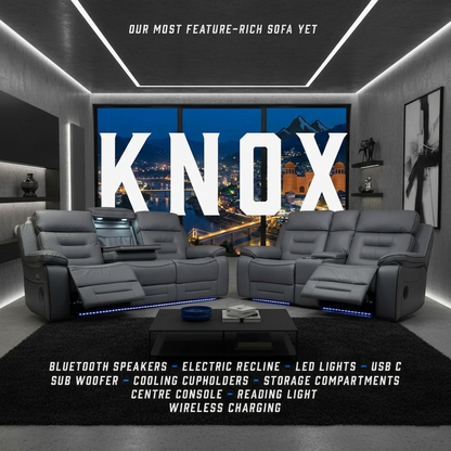 Knox Dark Grey Leather Electric Recliner Sofa