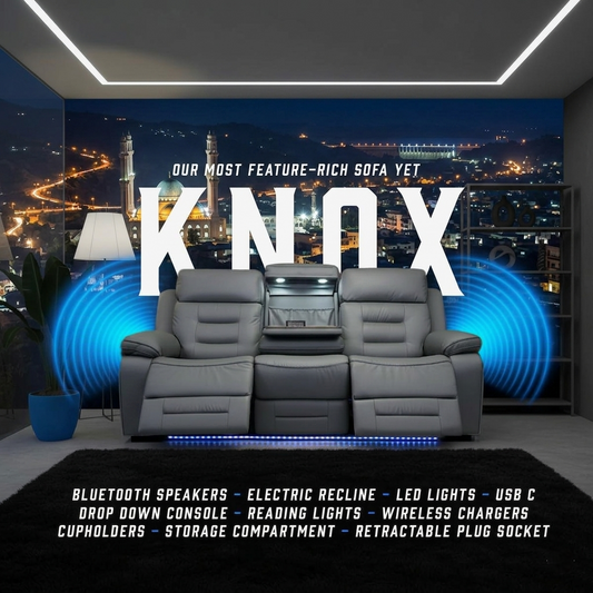 Knox Dark Grey Leather Electric Recliner Sofa