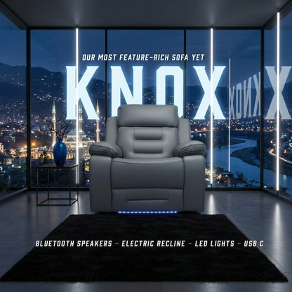 Knox Dark Grey Leather Electric Recliner Sofa