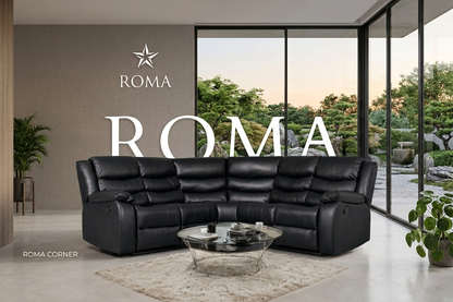 Roma Manual Air Leather & Grey Fabric Recliner Sofa