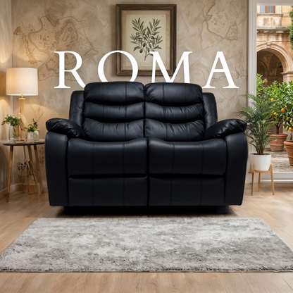 Roma Manual Air Leather & Grey Fabric Recliner Sofa