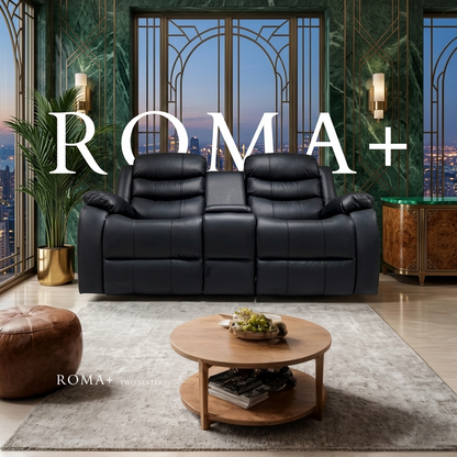 Roma Plus Manual Leather & Grey Fabric Recliner Sofa