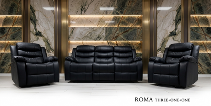 Roma Manual Air Leather & Grey Fabric Recliner Sofa
