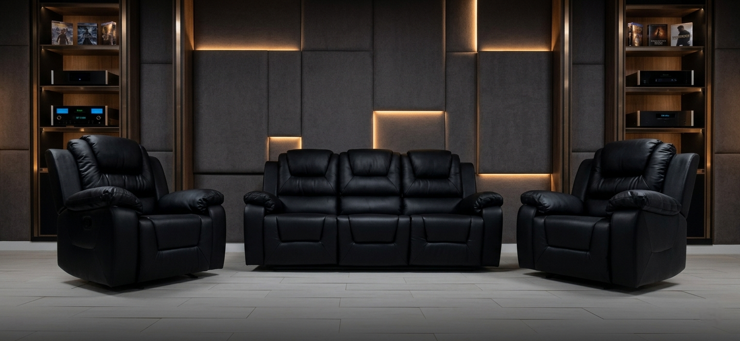 Axel Air Leather & Grey Technology Fabric Manual Recliner Sofa
