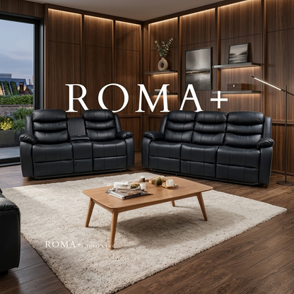 Roma Plus Manual Leather & Grey Fabric Recliner Sofa