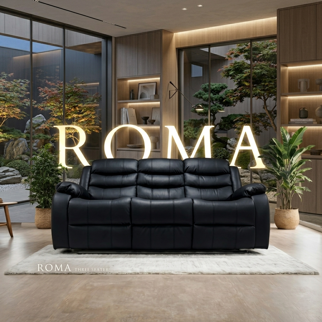 Roma Manual Air Leather & Grey Fabric Recliner Sofa