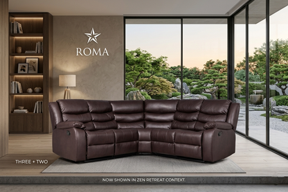 Roma Manual Air Leather & Grey Fabric Recliner Sofa
