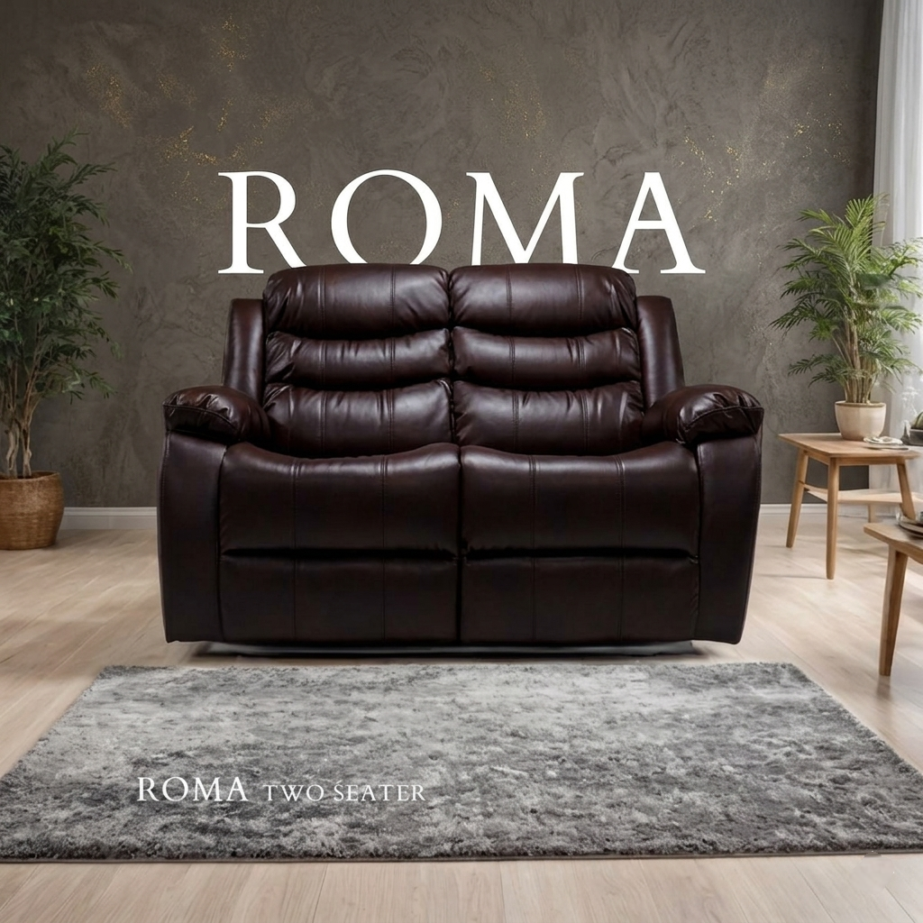 Roma Manual Air Leather & Grey Fabric Recliner Sofa
