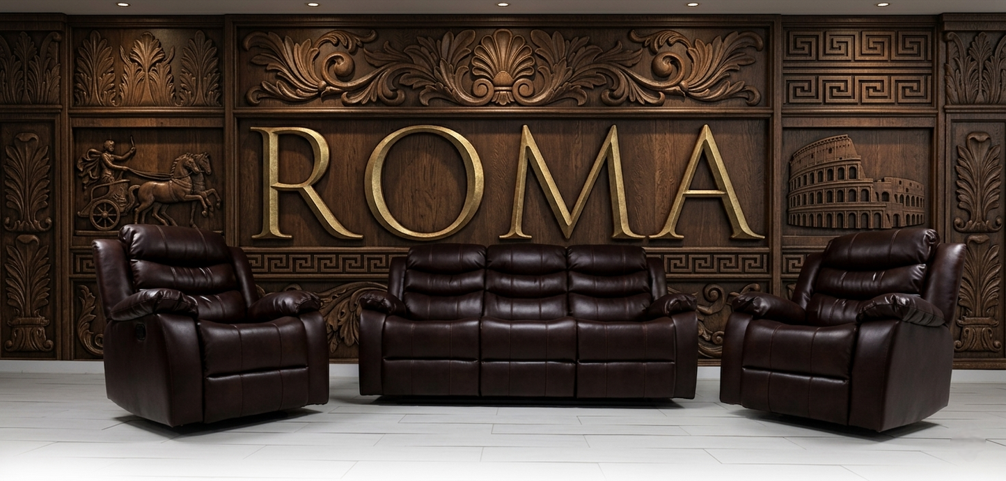 Roma Manual Air Leather & Grey Fabric Recliner Sofa