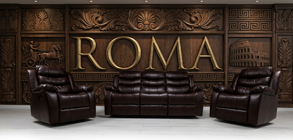 Roma Manual Air Leather & Grey Fabric Recliner Sofa