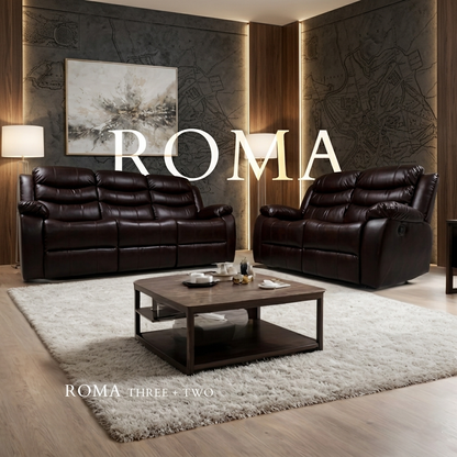 Roma Manual Air Leather & Grey Fabric Recliner Sofa