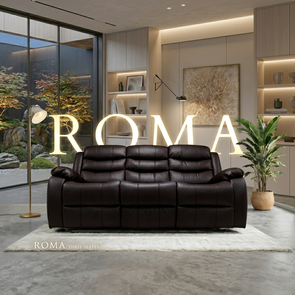 Roma Manual Air Leather & Grey Fabric Recliner Sofa