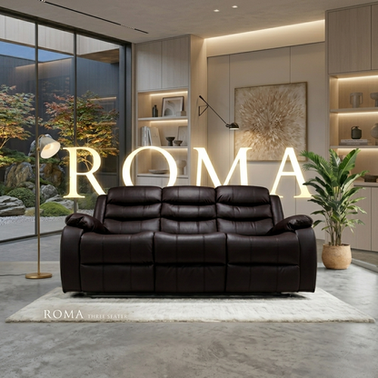 Roma Manual Air Leather & Grey Fabric Recliner Sofa