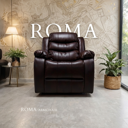 Roma Manual Air Leather & Grey Fabric Recliner Sofa