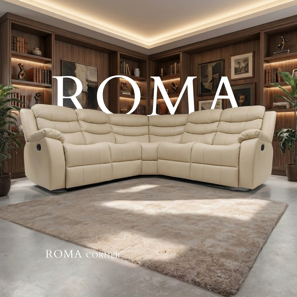 Roma Manual Air Leather & Grey Fabric Recliner Sofa