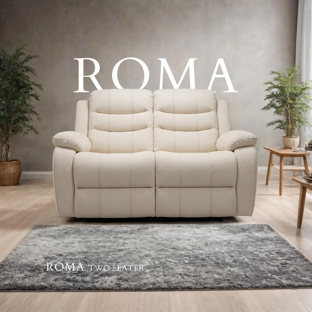 Roma Manual Air Leather & Grey Fabric Recliner Sofa