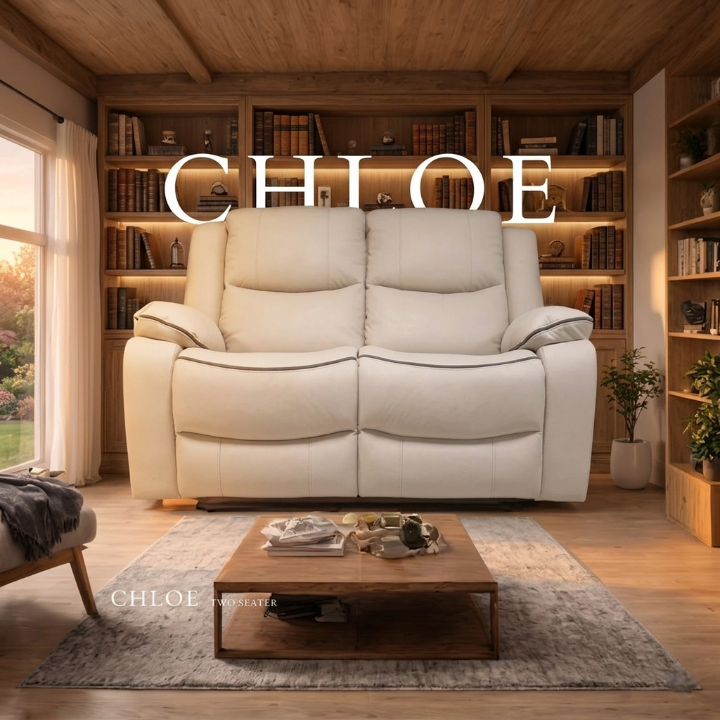 Chloe Cream & Dark Grey Technology Fabric Manual Recliner Sofa