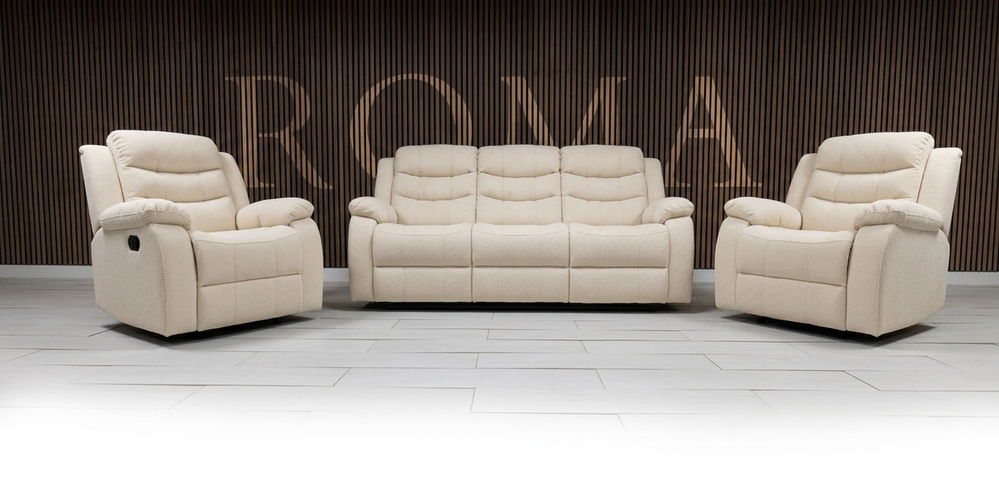 Roma Manual Air Leather & Grey Fabric Recliner Sofa