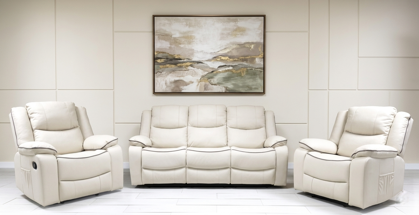 Chloe Cream & Dark Grey Technology Fabric Manual Recliner Sofa