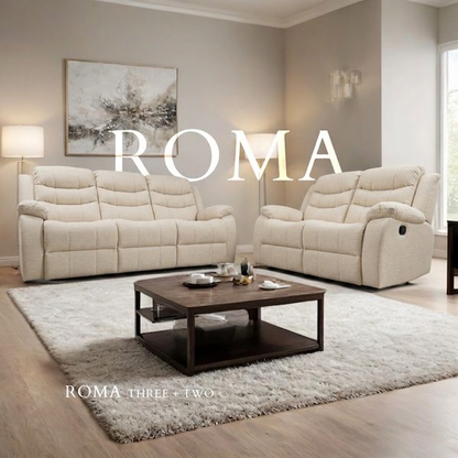 Roma Manual Air Leather & Grey Fabric Recliner Sofa