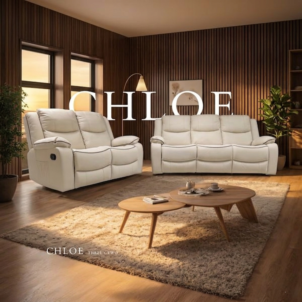Chloe Cream & Dark Grey Technology Fabric Manual Recliner Sofa