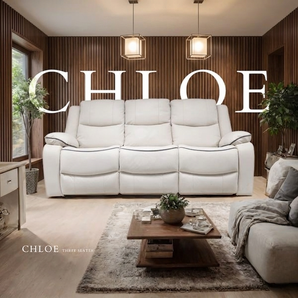 Chloe Cream & Dark Grey Technology Fabric Manual Recliner Sofa