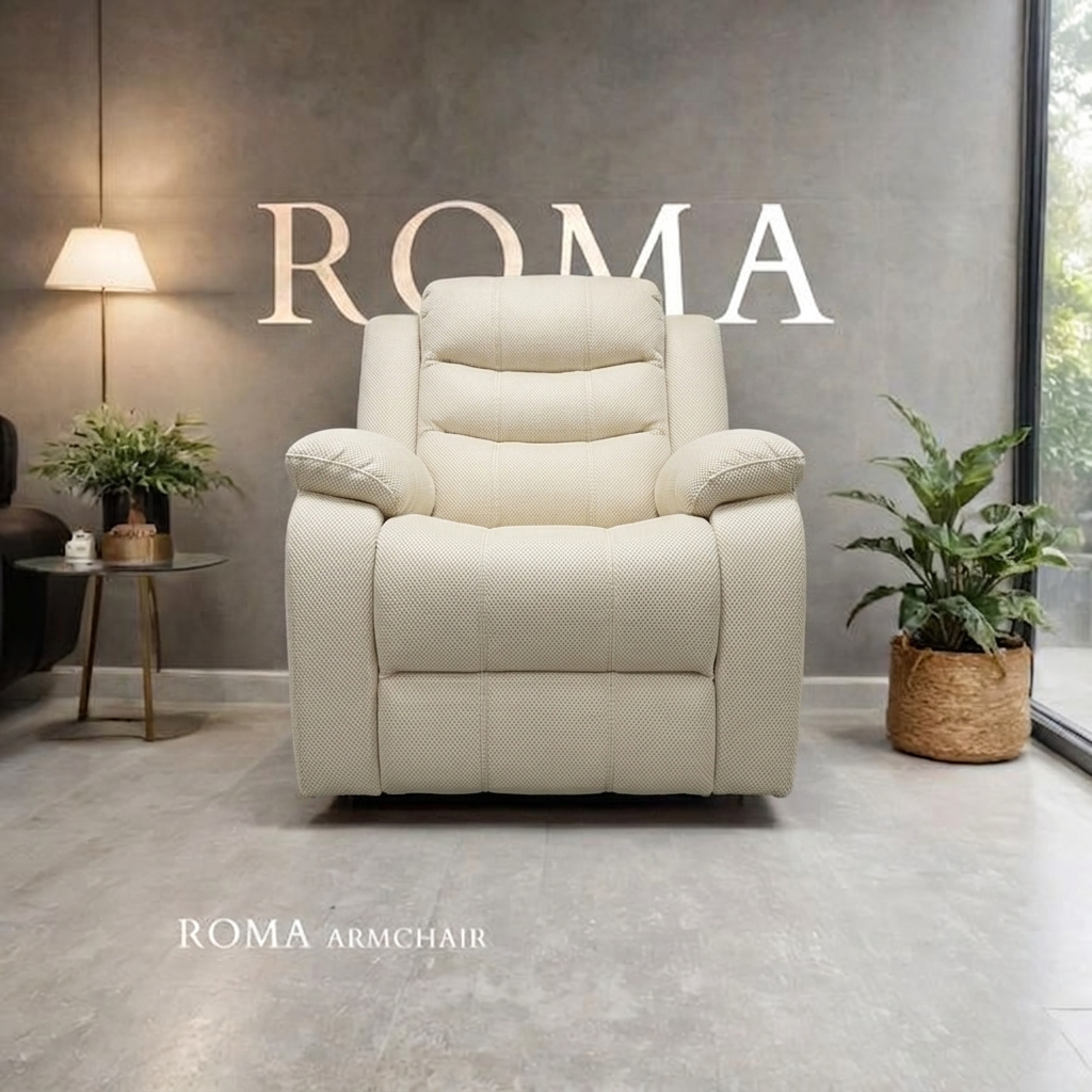 Roma Manual Air Leather & Grey Fabric Recliner Sofa