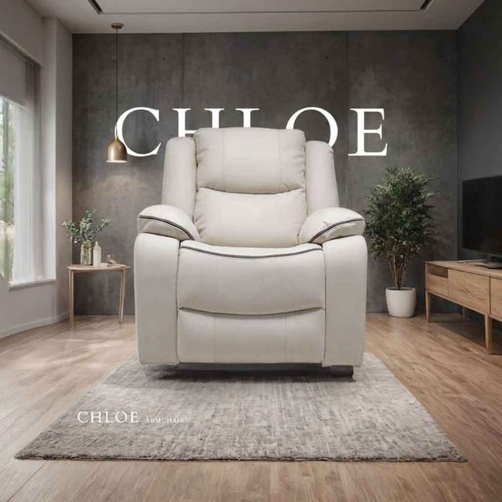 Chloe Cream & Dark Grey Technology Fabric Manual Recliner Sofa