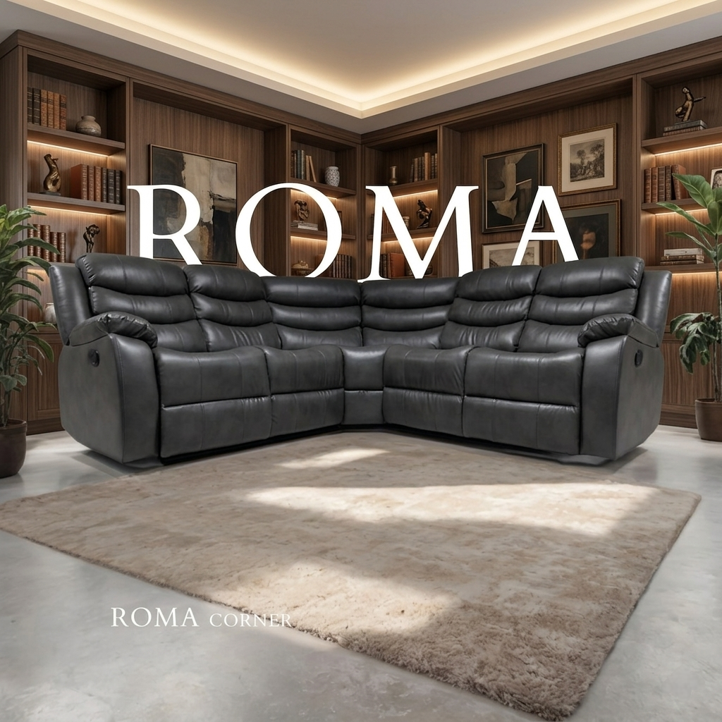 Roma Manual Air Leather & Grey Fabric Recliner Sofa