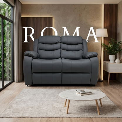 Roma Manual Air Leather & Grey Fabric Recliner Sofa