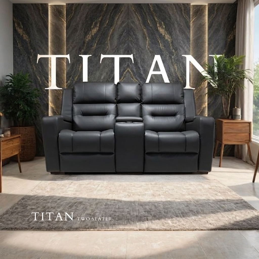 Titan Dark Grey Leather & Grey Fabric Manual Recliner Sofa