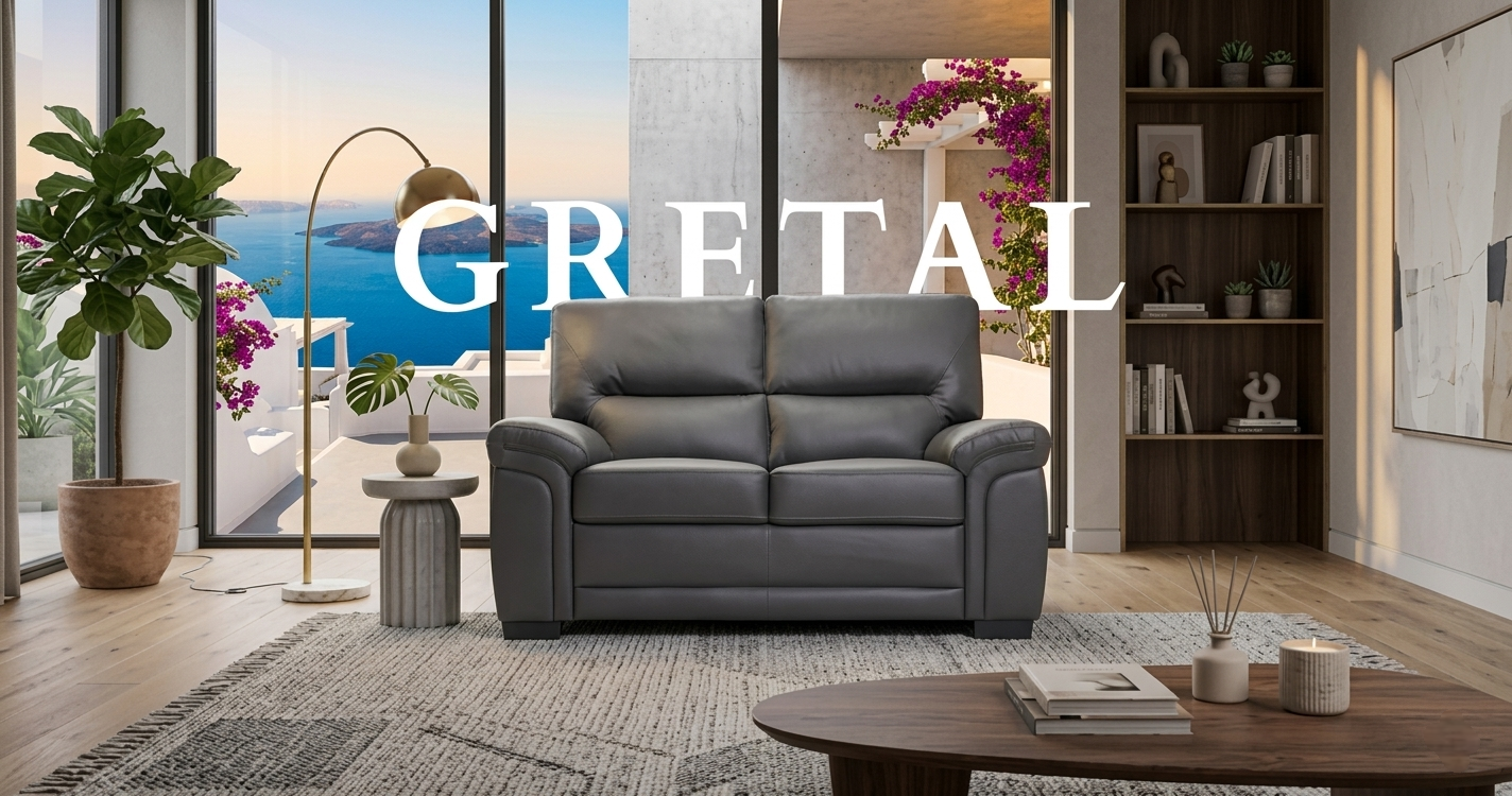 Gretal Air Leather & Grey Fabric Sofa