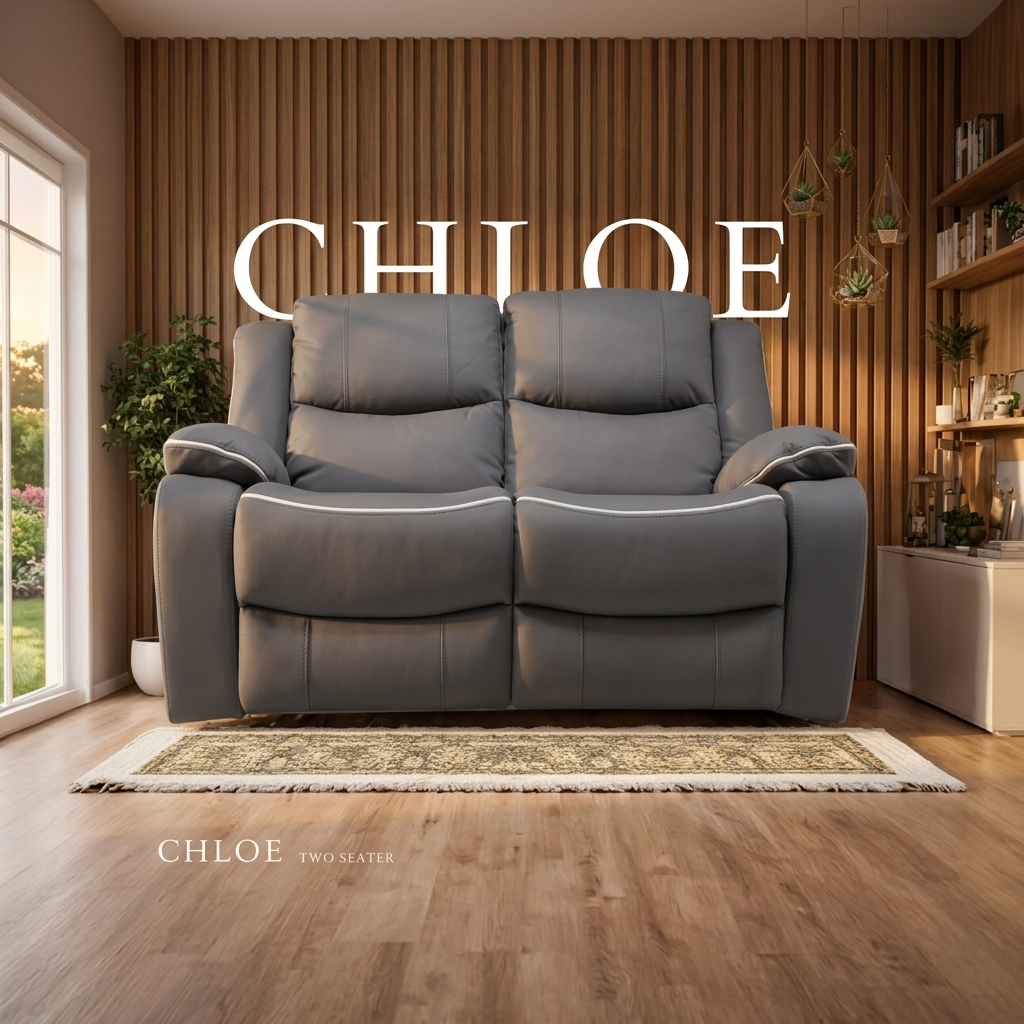 Chloe Cream & Dark Grey Technology Fabric Manual Recliner Sofa