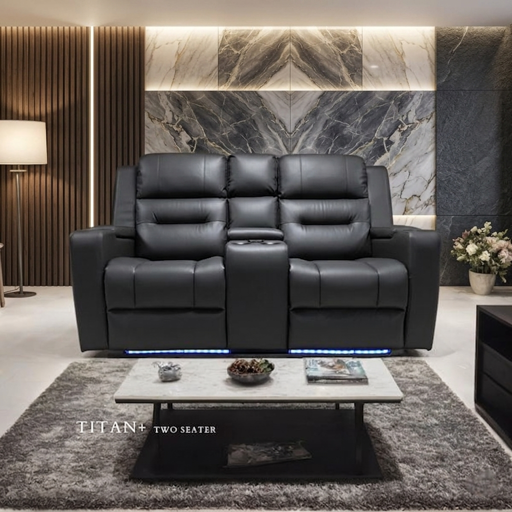 Titan Plus Dark Grey Leather & Grey Fabric Electric Recliner Sofa