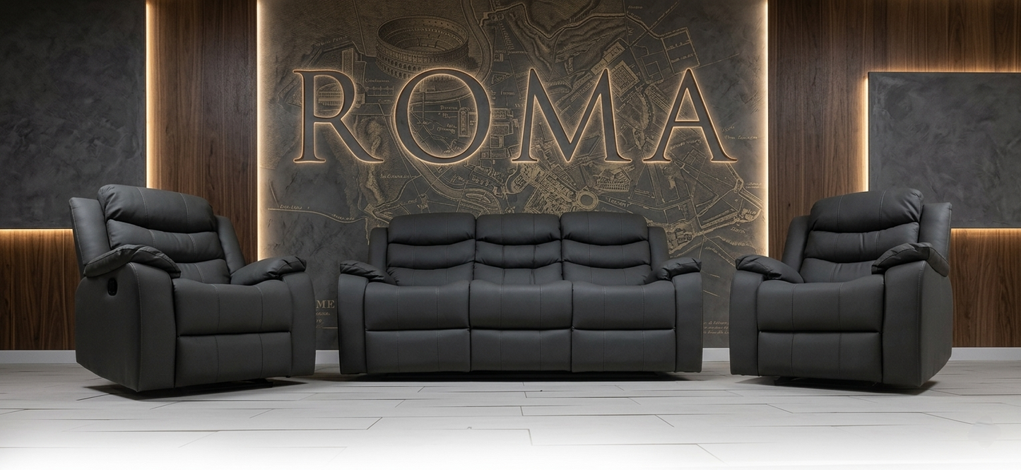 Roma Manual Air Leather & Grey Fabric Recliner Sofa