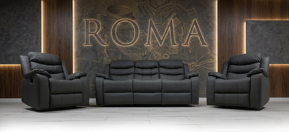 Roma Manual Air Leather & Grey Fabric Recliner Sofa