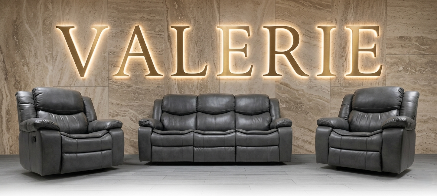 Valerie Air Leather & Grey Technology Fabric Manual Recliner Sofa