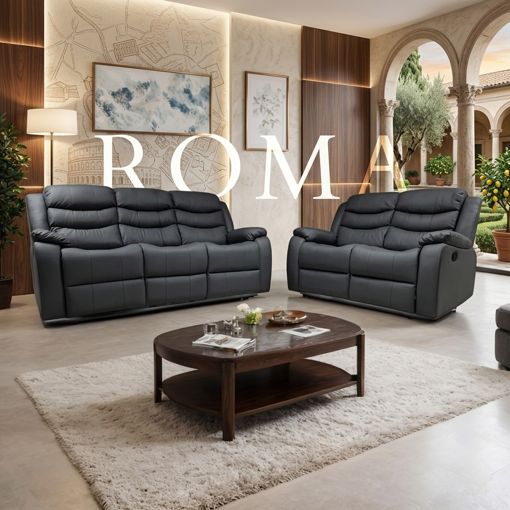 Roma Manual Air Leather & Grey Fabric Recliner Sofa