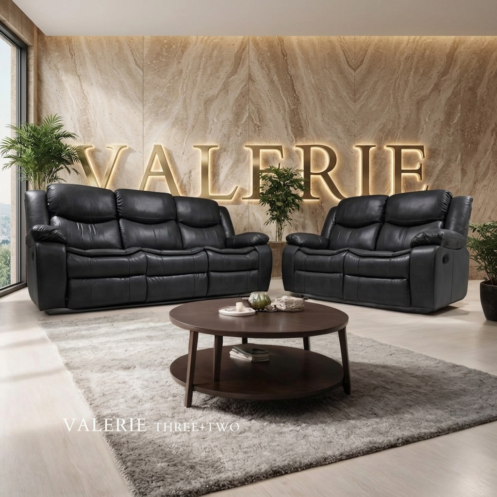 Valerie Air Leather & Grey Technology Fabric Manual Recliner Sofa