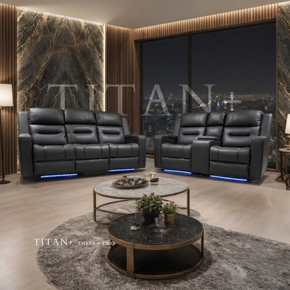 Titan Plus Dark Grey Leather & Grey Fabric Electric Recliner Sofa
