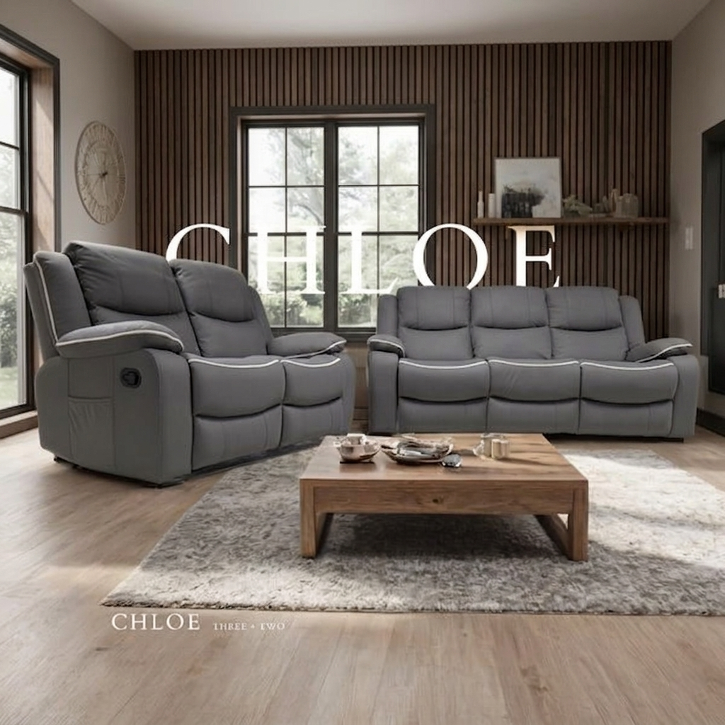 Chloe Cream & Dark Grey Technology Fabric Manual Recliner Sofa