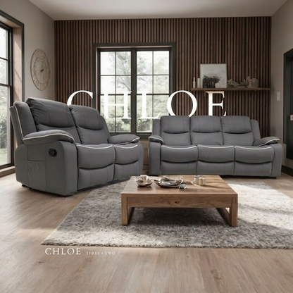 Chloe Cream & Dark Grey Technology Fabric Manual Recliner Sofa