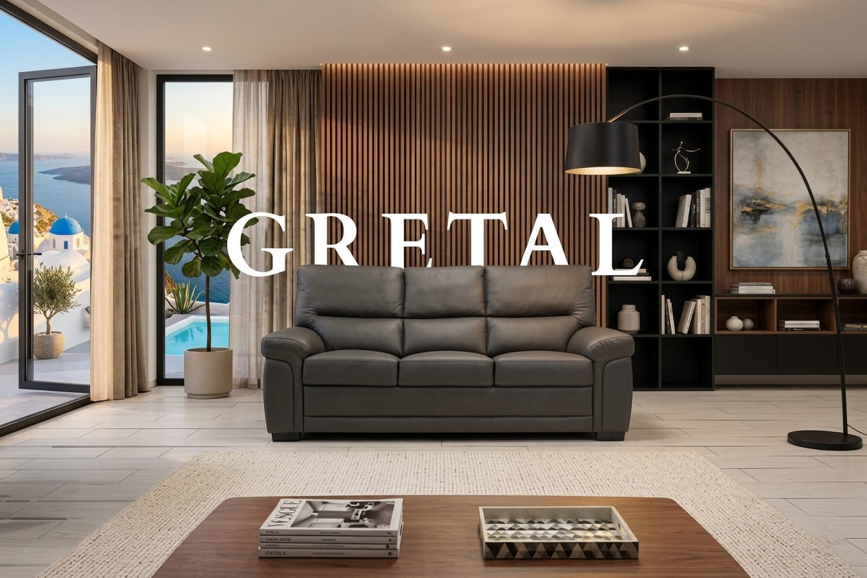 Gretal Air Leather & Grey Fabric Sofa