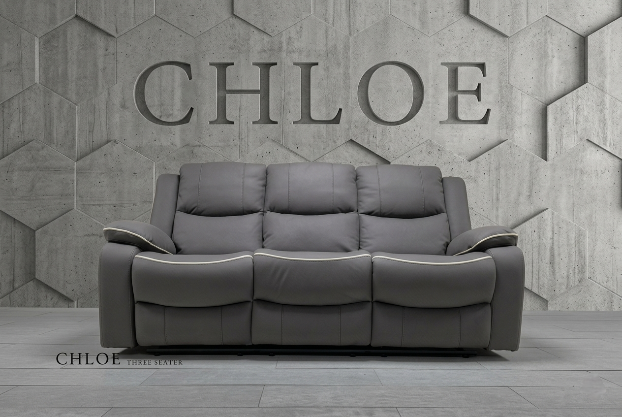 Chloe Cream & Dark Grey Technology Fabric Manual Recliner Sofa