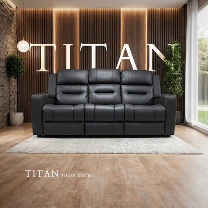 Titan Dark Grey Leather & Grey Fabric Manual Recliner Sofa